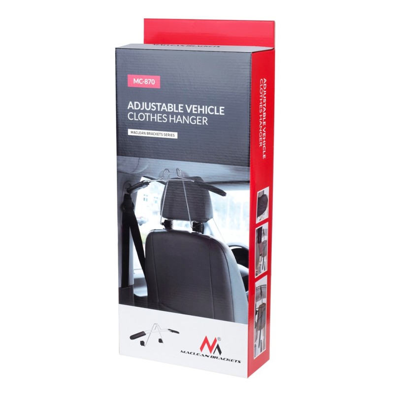 Maclean MC-870 Universal Car Hanger For Headrest Seat Bracket Car Coat Hanger Black Maclean MC-870 Universal Car Hanger For Headrest Seat Bracket Car Coat Hanger Black