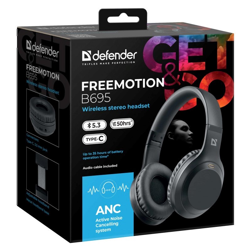 HEADPHONES DEFENDER BLUETOOTH FREEMOTION B695 ANC BALCK HEADPHONES DEFENDER BLUETOOTH FREEMOTION B695 ANC BALCK