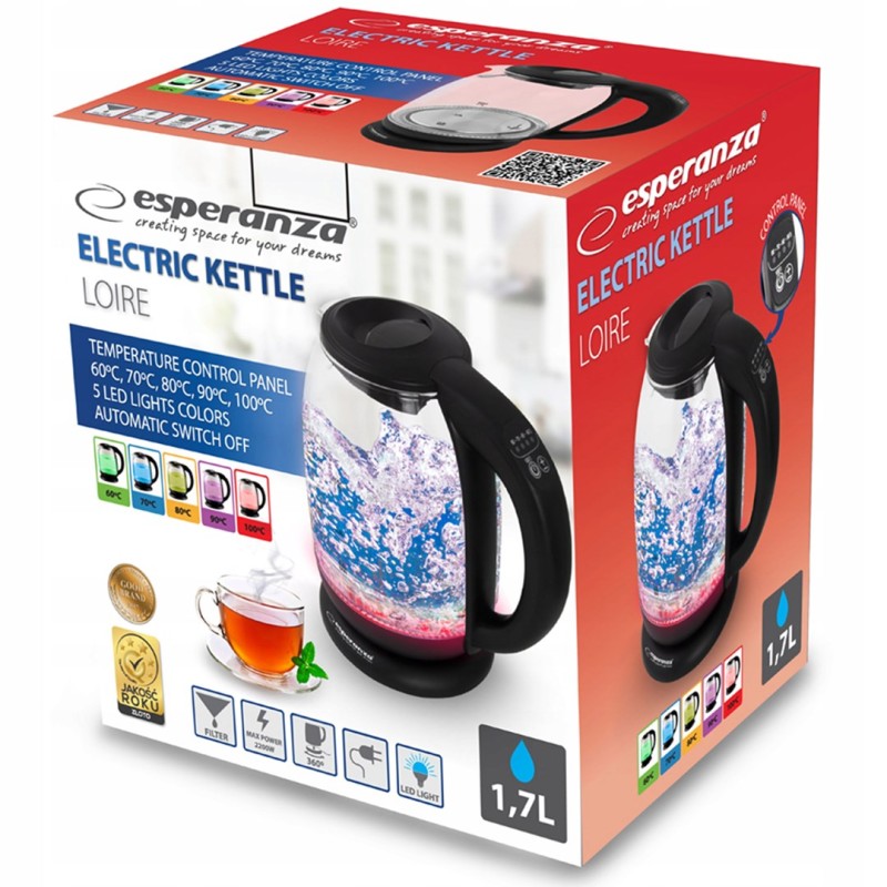 Esperanza EKK027 electric kettle 1.7 L Black,Transparent 2200 W Esperanza EKK027 electric kettle 1.7 L Black,Transparent 2200 W