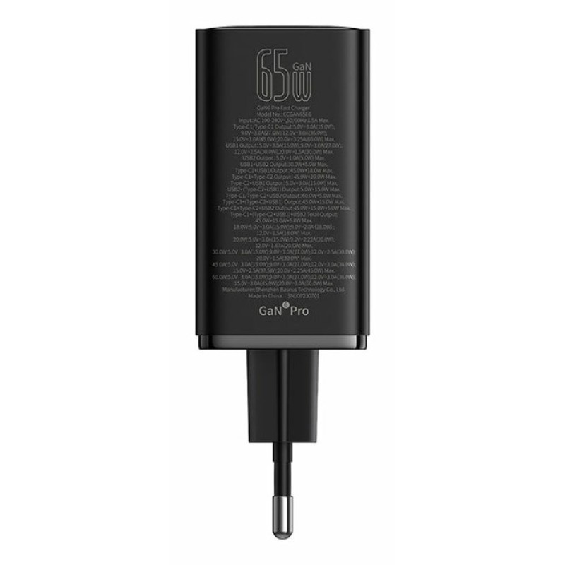 Baseus GaN6 Pro Universal Black AC Fast charging Indoor Baseus GaN6 Pro Universal Black AC Fast charging Indoor