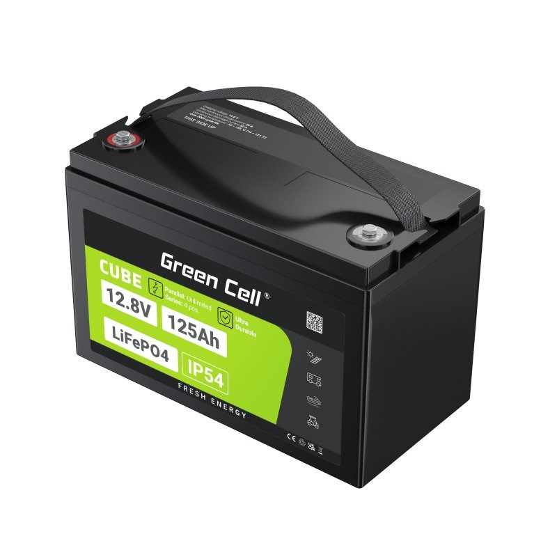 Green Cell Žalias Cell CUBE LiFePO4 125Ah 12,8V 1600Wh liio geležies fosfato baterija kemperiui, sauls energijai, neprijungtai prie tinklo, laivui Lithium Iron Phosphate (LiFePO4) 12.8 V