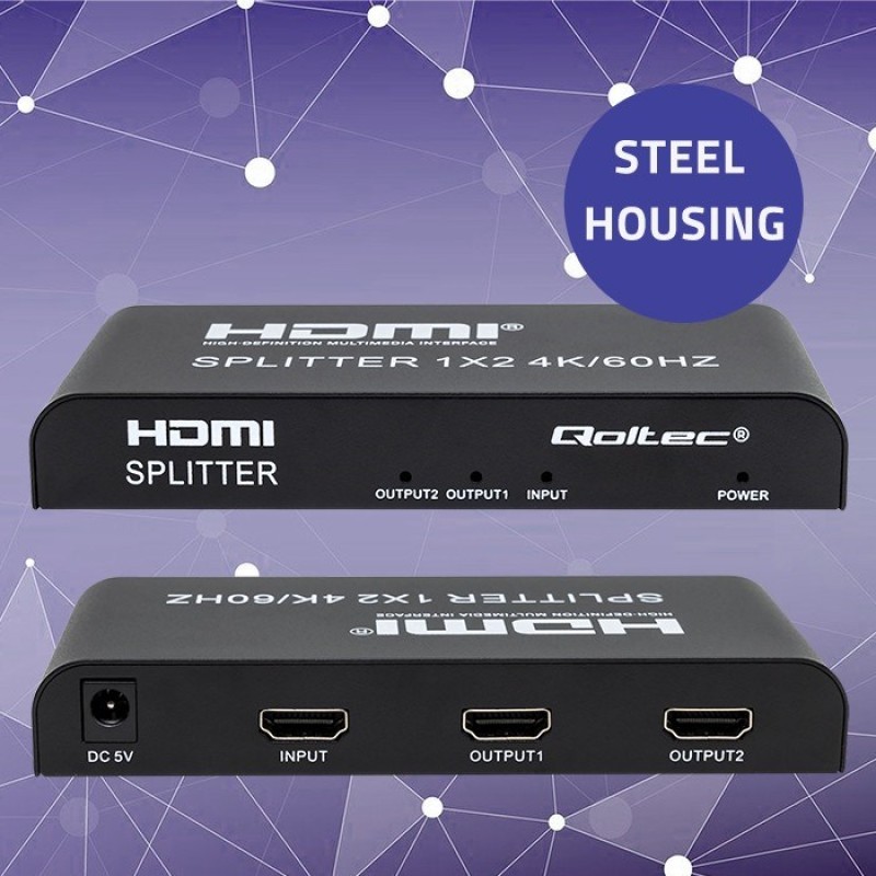 Qoltec 51797 Active HDMI Splitter 2 x HDMI 4K x 2K | 6Gb/s | 60Hz Qoltec 51797 Active HDMI Splitter 2 x HDMI 4K x 2K | 6Gb/s | 60Hz