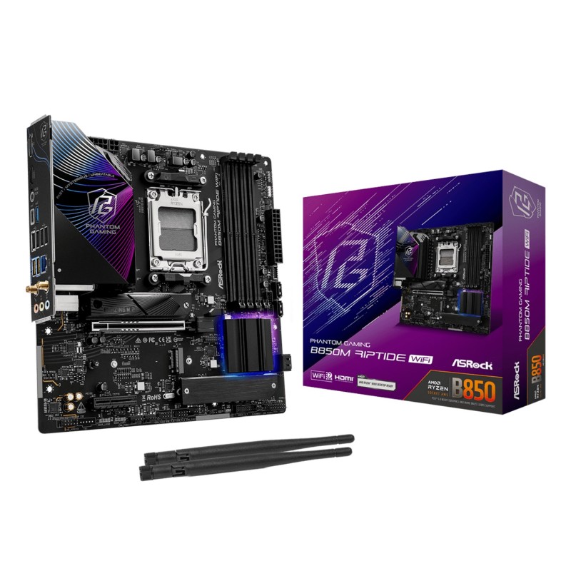 Asrock Phantom Gaming B850M Riptide WiFi AMD B850 Socket AM5 micro ATX Asrock Phantom Gaming B850M Riptide WiFi AMD B850 Socket AM5 micro ATX