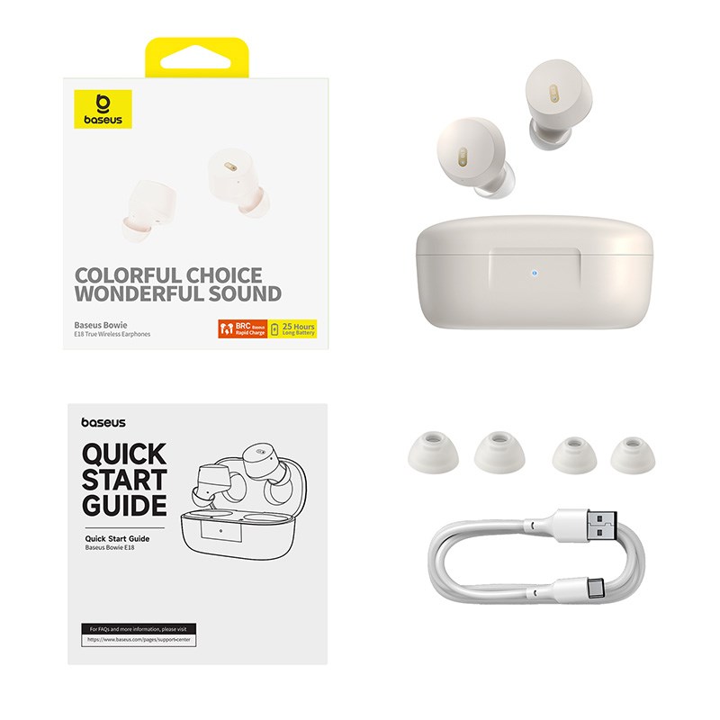 Baseus Bowie E18 Headset True Wireless Stereo (TWS) In-ear Calls/Music USB Type-C Bluetooth White Baseus Bowie E18 Headset True Wireless Stereo (TWS) In-ear Calls/Music USB Type-C Bluetooth White