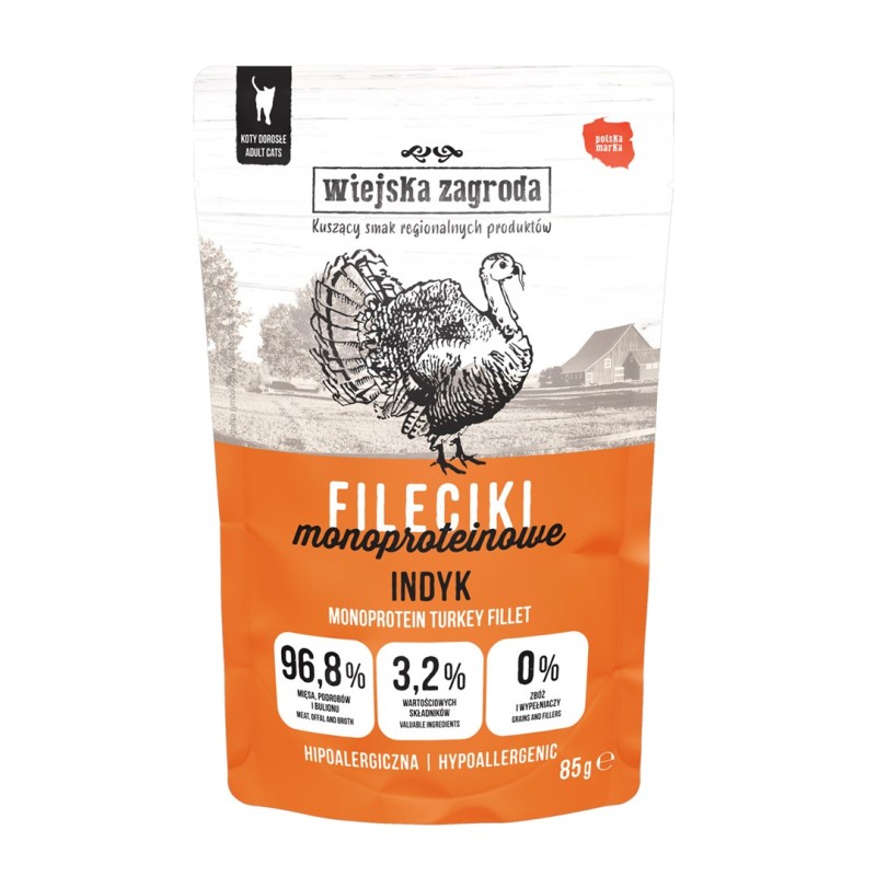 WIEJSKA ZAGRODA Monoprotein Turkey Fillets – Wet food for cats – 85 g WIEJSKA ZAGRODA Monoprotein Turkey Fillets – Wet food for cats – 85 g
