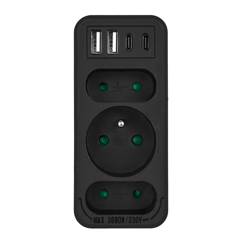 Current socket x3 + 4xUSB Maclean, splitter with 3 sockets, 2xUSB A, 2xUSB C PD 20W, 1x16A + 2x6A, MCE248 F/B Current socket x3 + 4xUSB Maclean, splitter with 3 sockets, 2xUSB A, 2xUSB C PD 20W, 1x16A + 2x6A, MCE248 F/B