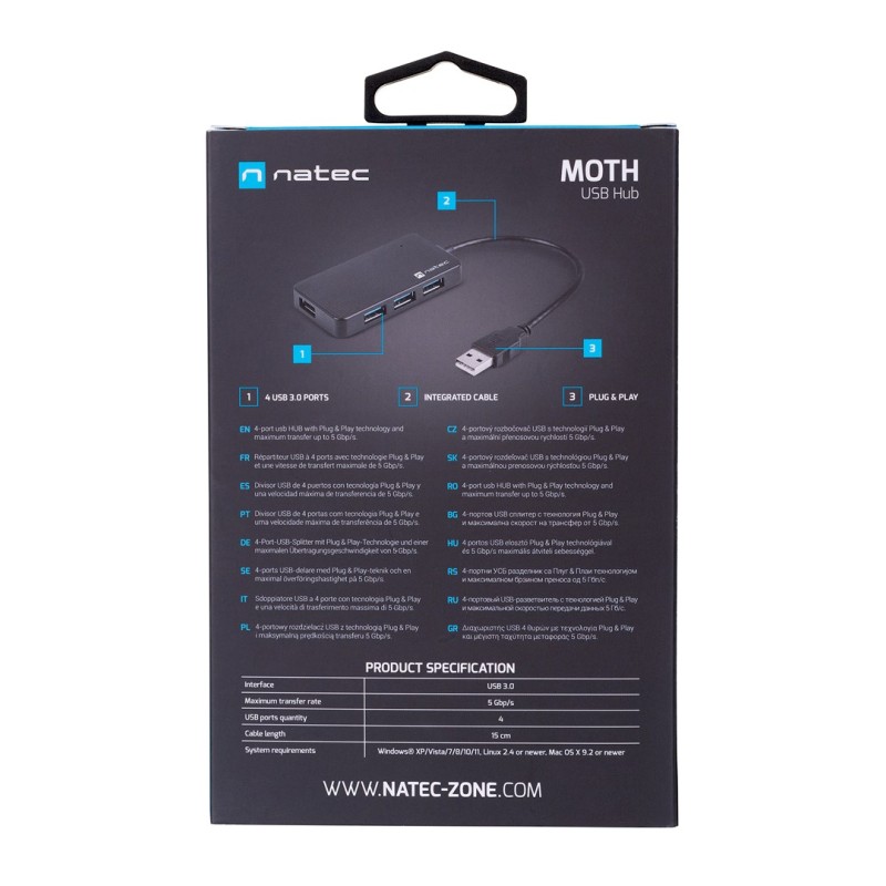 NATEC Hub USB 3.0 Moth (4 ports, black) NATEC Hub USB 3.0 Moth (4 ports, black)