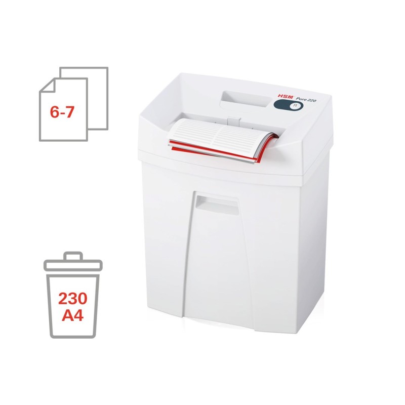 HSM Pure 220 paper shredder Particle-cut shredding 22.5 cm White HSM Pure 220 paper shredder Particle-cut shredding 22.5 cm White