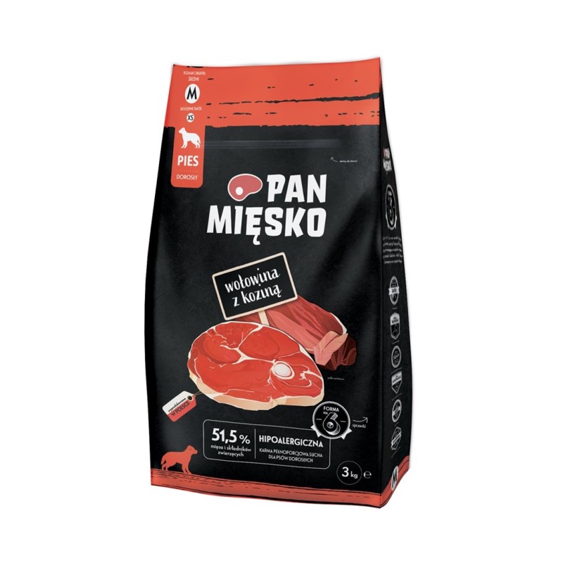PAN MIĘSKO Beef with goat M - dry dog food - 3kg