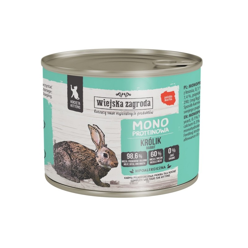 WIEJSKA ZAGRODA Rabbit monoprotein for kittens - wet cat food - 200g