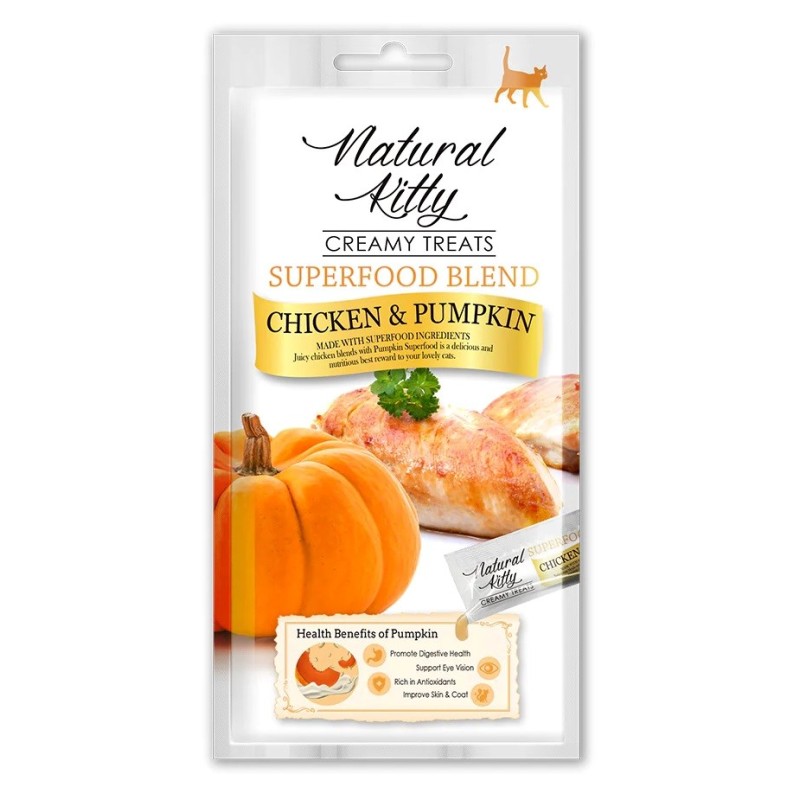 NATURAL KITTY Superfood Blend Chicken with pumpkin - cat treats -  4 x 12g