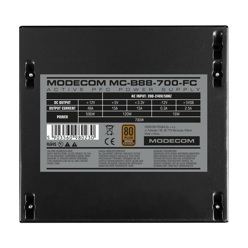 MODECOM Power Supply MC-B88-700-FC 80+ BRONZE 230V EU 700W BULK MODECOM Power Supply MC-B88-700-FC 80+ BRONZE 230V EU 700W BULK