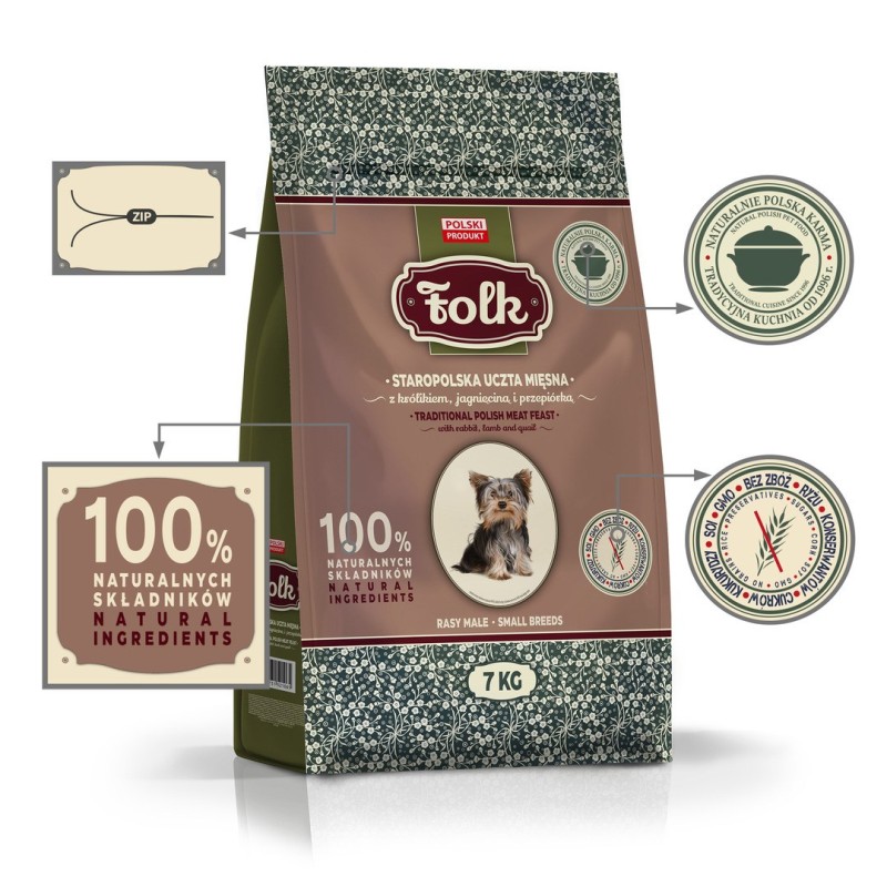 FOLK Small breeds Traditional polish meat feast with rabbit, lamb and quail - dry dog food - 7kg