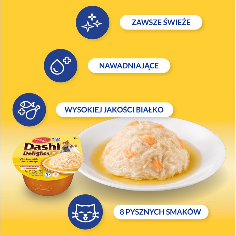 INABA Dashi Delights Chicken with cheese in broth - cat treats - 70g INABA Dashi Delights Chicken with cheese in broth - cat treats - 70g