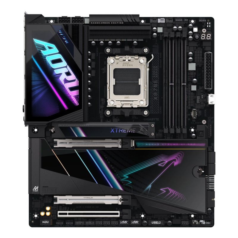 GIGABYTE X870E AORUS XTREME AI TOP Motherboard - Supports AMD Ryzen 9000 Series CPUs, 18+2+2 phases VRM, up to 8800MHz DDR5 (OC), 1xPCIe 5.0 M.2 + 3xPCIe 4.0 M.2, WI-FI 7, 10GbE LAN, USB 4