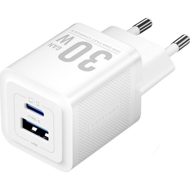 Vention 30W - charger with GaN technology, 1x USB-A, 1x USB-C (white)