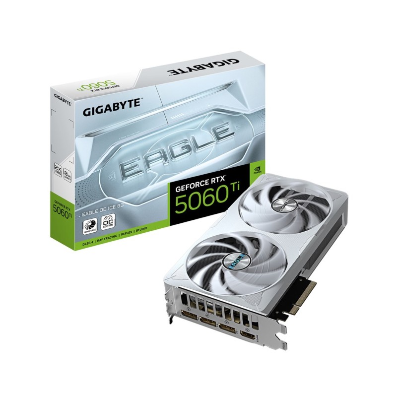 GIGABYTE GeForce RTX 5060 Ti EAGLE OC ICE 8G Graphics Card - 8GB GDDR7, 128bit, PCI-E 5.0, 2617MHz Core Clock, 3 x DisplayPort, 1 x HDMI, GV-N506TEAGLEOC ICE-8GD GIGABYTE GeForce RTX 5060 Ti EAGLE OC ICE 8G Graphics Card - 8GB GDDR7, 128bit, PCI-E 5.0, 2617MHz Core Clock, 3 x DisplayPort, 1 x HDMI, GV-N506TEAGLEOC ICE-8GD