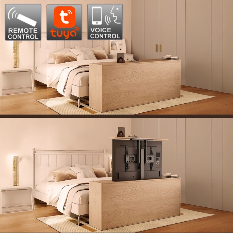 Maclean MC-866T Smart Motorized Electric TV Lift TUYA Mobile App Floor Mount Bracket Alexa Google Home 37''-80'' 60kg Cabinet VESA (EU plug)