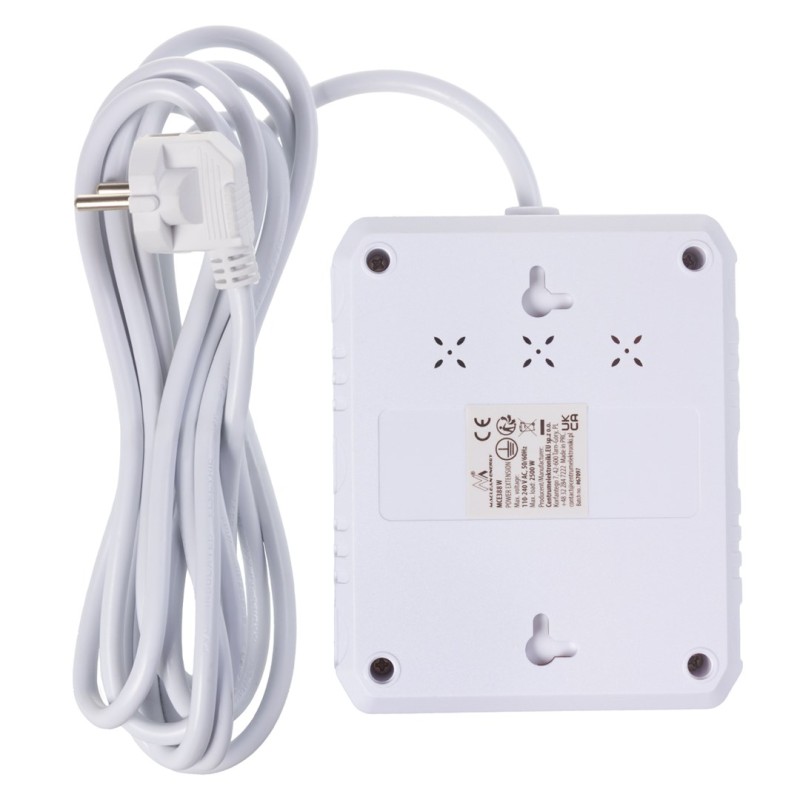 Maclean power strip, extender 2 sockets + 3xUSB, 110-240V AC 50/60Hz, 2.1A max 2500W, 3 m, white, MCE388 W