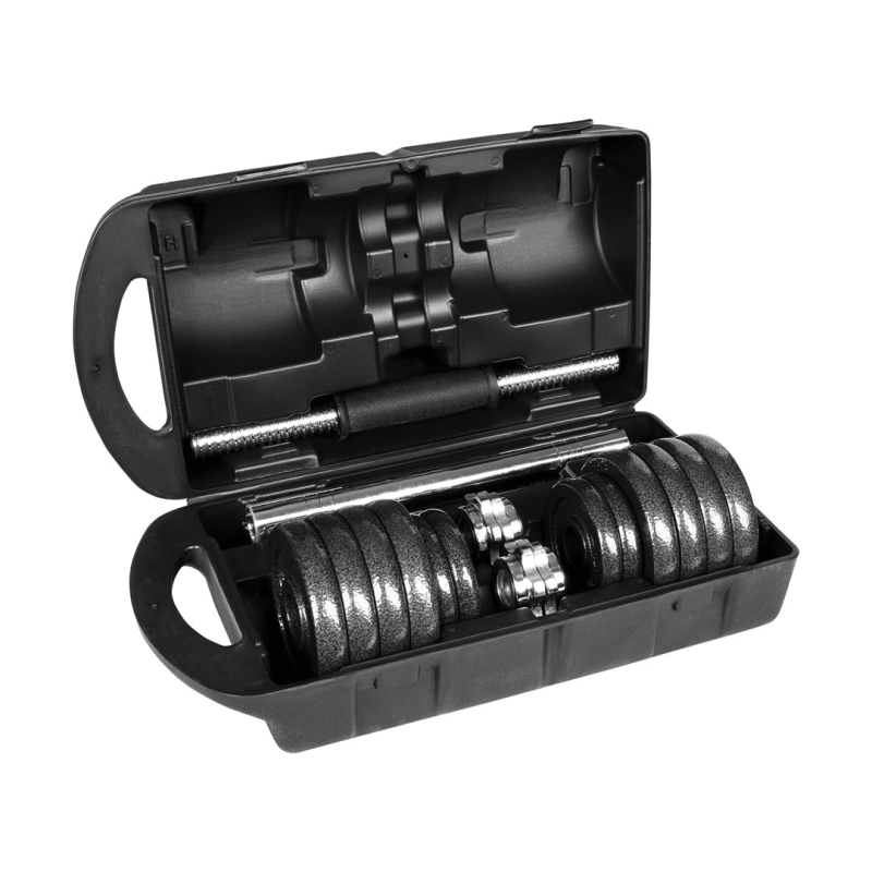 REBEL ACTIVE Adjustable dumbbells in a case 15 kg with a bar