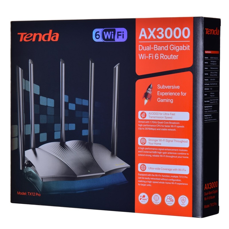 Tenda TX12 PRO wireless router Fast Ethernet Dual-band (2.4 GHz / 5 GHz) Black Tenda TX12 PRO wireless router Fast Ethernet Dual-band (2.4 GHz / 5 GHz) Black