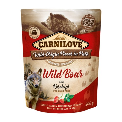 CARNILOVE Dog Pouch Wild boar & rosehips - wet dog food - 300g