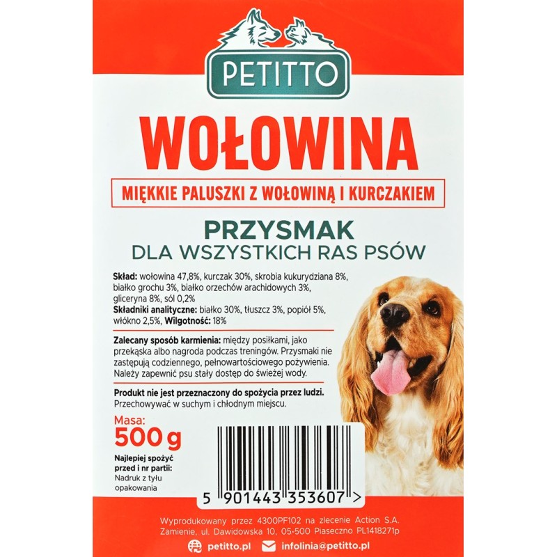 PETITTO - Miękkie Paluszki z Wołowiny - Przysmak dla psa - 500g