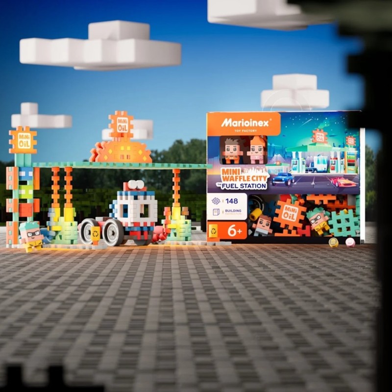 MARIOINEX Mini Waffle City Building Blocks Petrol Station, 148 pieces