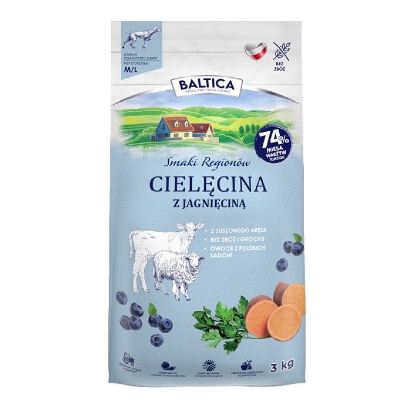 BALTICA Smaki regionów Medium and large breeds Veal with lamb - dry dog food - 3kg