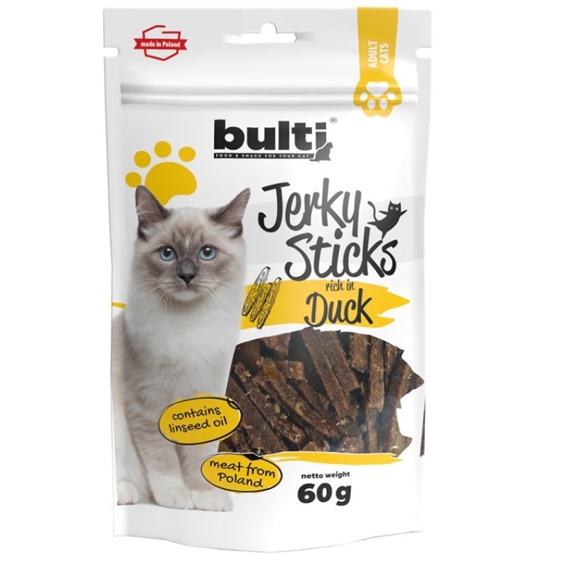 BULTI Jerky Sticks bogate w kaczkę przysmak dla kota 60g BULTI Jerky Sticks bogate w kaczkę przysmak dla kota 60g