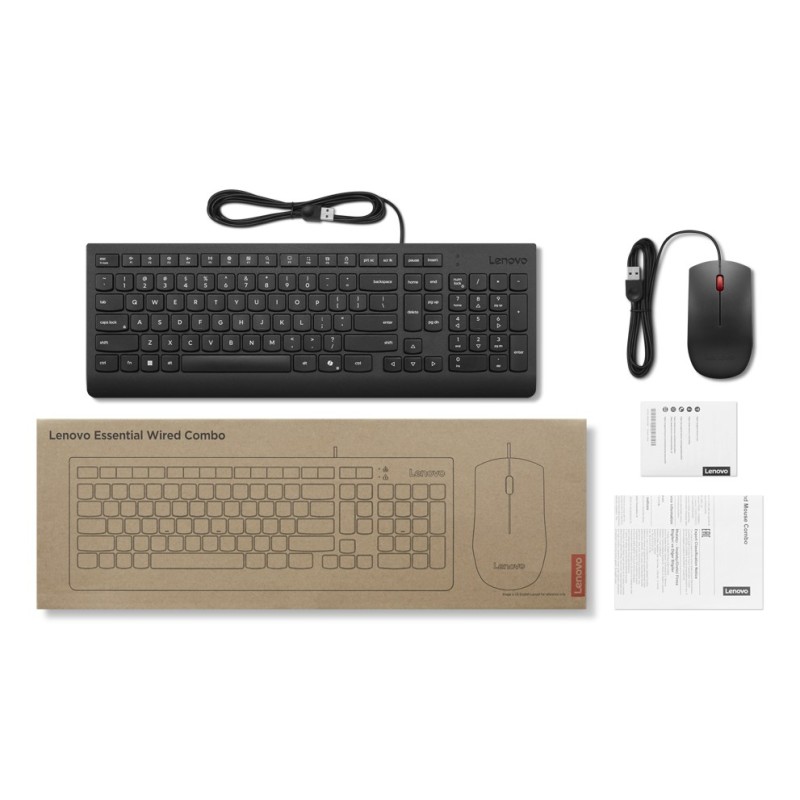 Lenovo Essential Wired Combo Black US Euro keyboard Mouse included Universal USB Lenovo Essential Wired Combo Black US Euro keyboard Mouse included Universal USB