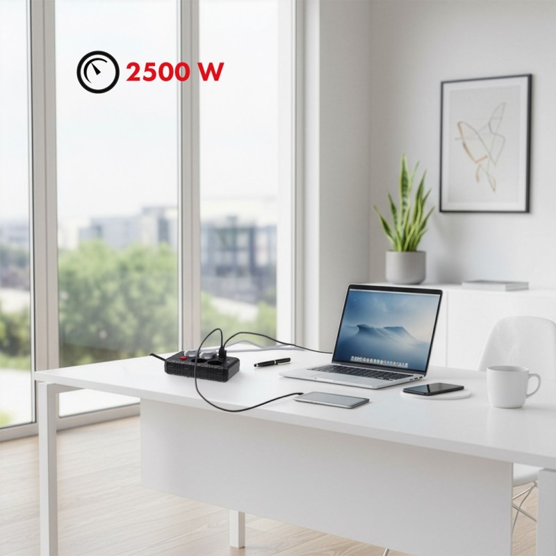 Maclean power strip, 4-socket extension cable + 3xUSB, 110-240V AC 50/60Hz, 2.1A max 2500W, 1.5m, black, MCE392 B