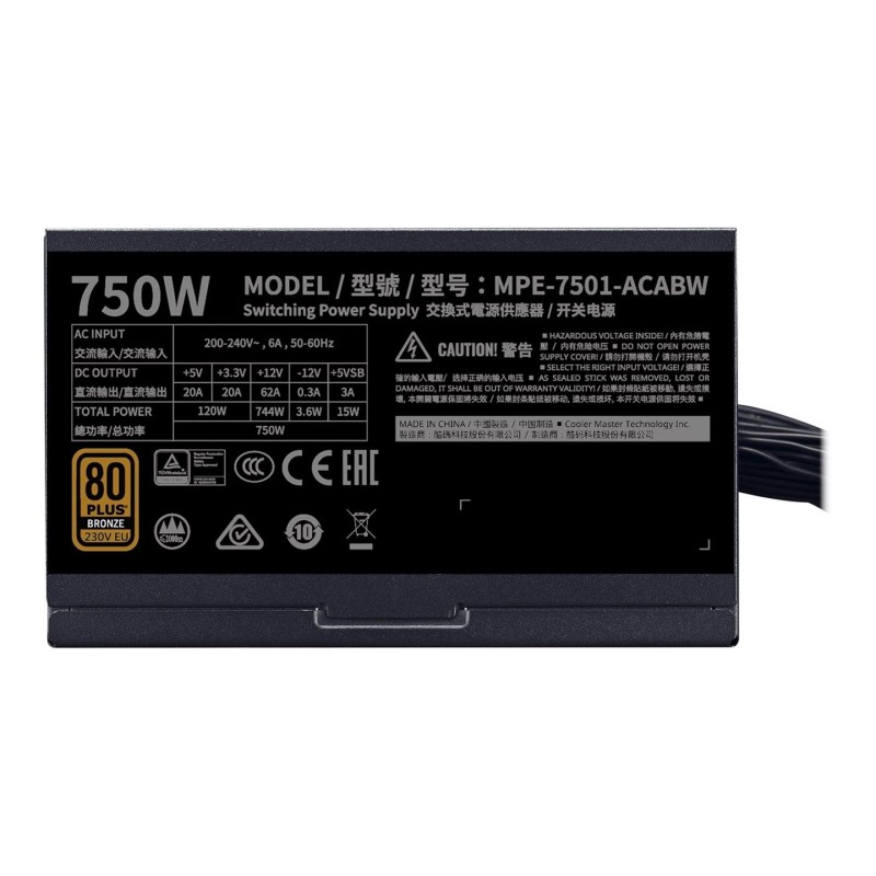 Cooler Master MWE 750 Bronze 230V V2 power supply unit 750 W 24-pin ATX ATX Black Cooler Master MWE 750 Bronze 230V V2 power supply unit 750 W 24-pin ATX ATX Black