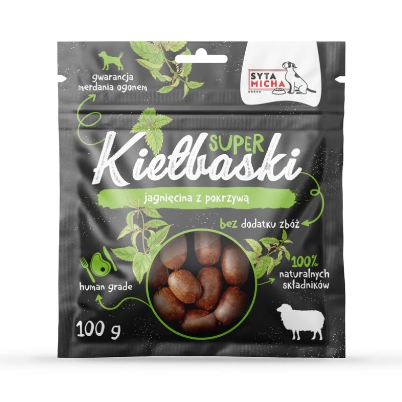 SYTA MICHA Super sausages with lamb and nettle - a treat for dogs - 100 g SYTA MICHA Super sausages with lamb and nettle - a treat for dogs - 100 g