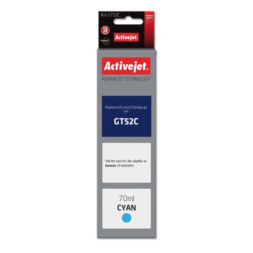 Activejet AH-GT52C ink (replacement for HP GT-52C M0H54AE; Supreme; 70 ml; cyan) Activejet AH-GT52C ink (replacement for HP GT-52C M0H54AE; Supreme; 70 ml; cyan)