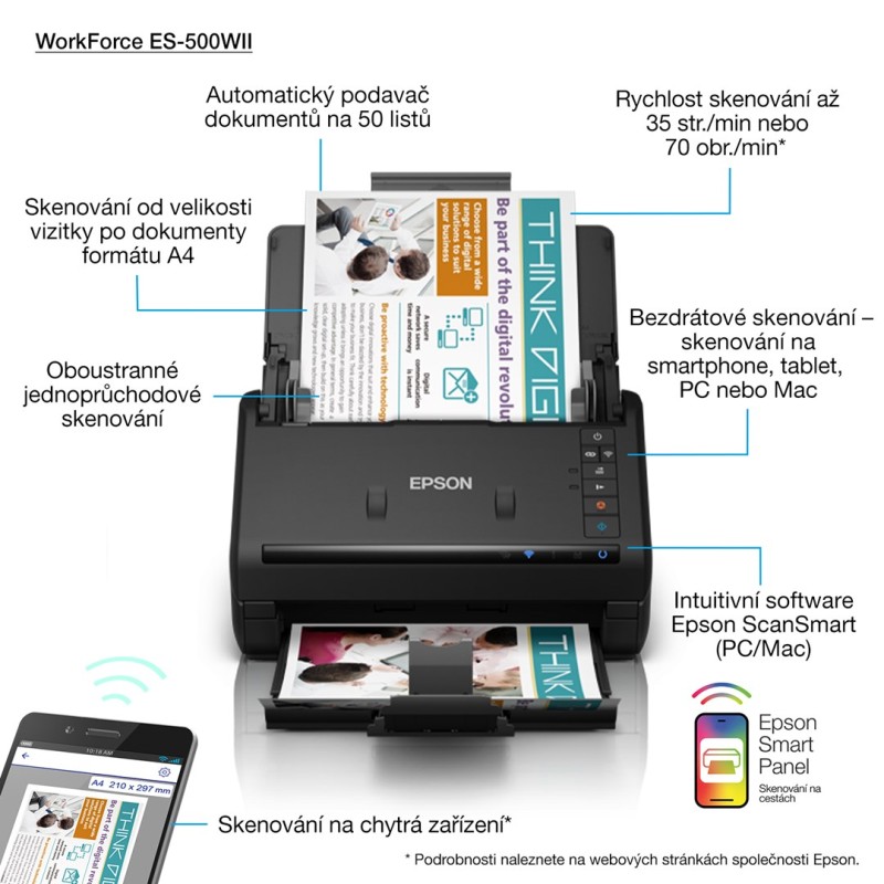 Epson WorkForce ES-500WII Sheet-fed scanner 600 x 600 DPI A4 Black Epson WorkForce ES-500WII Sheet-fed scanner 600 x 600 DPI A4 Black