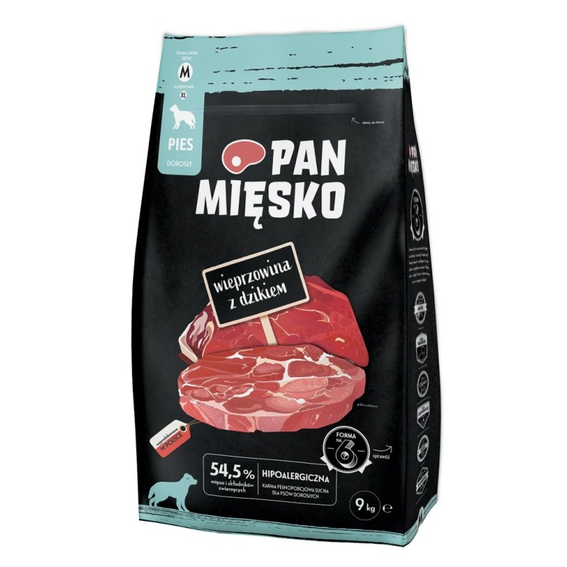 PAN MIĘSKO Pork with wild boar M - dry dog food - 9kg PAN MIĘSKO Pork with wild boar M - dry dog food - 9kg