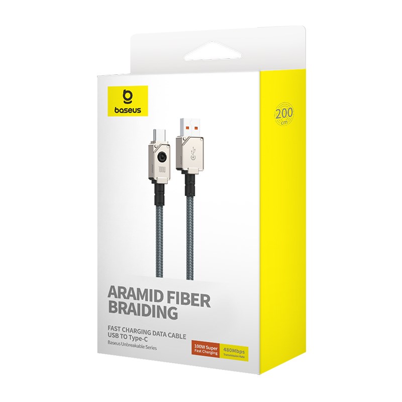 Baseus Unbreakable USB A to USB C cable 2 m 100 W White Baseus Unbreakable USB A to USB C cable 2 m 100 W White