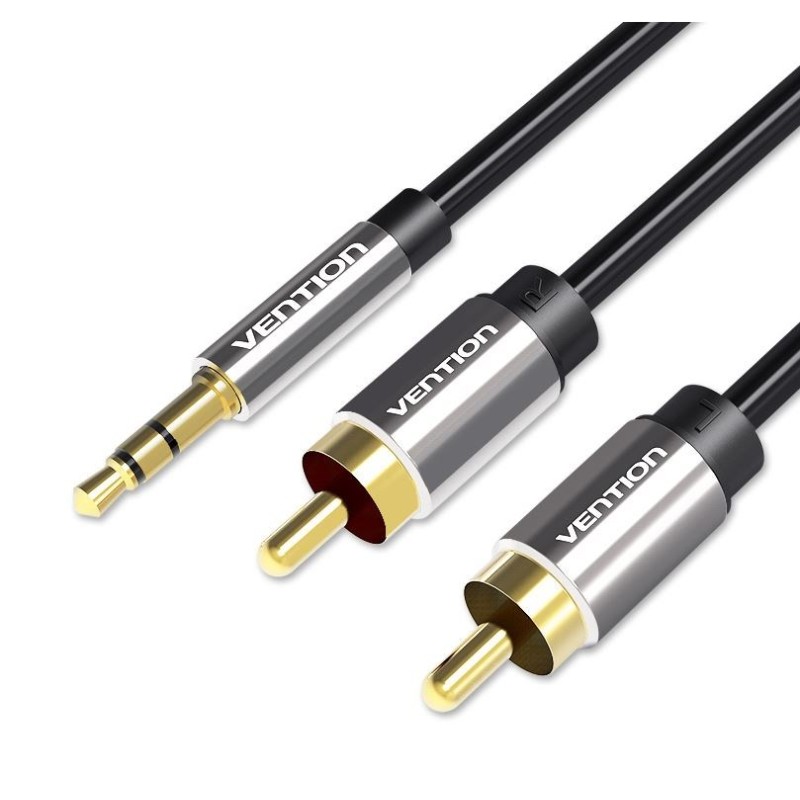 Vention 3.5mm Male to 2RCA Male Audio Cable 5M Black Metal Type