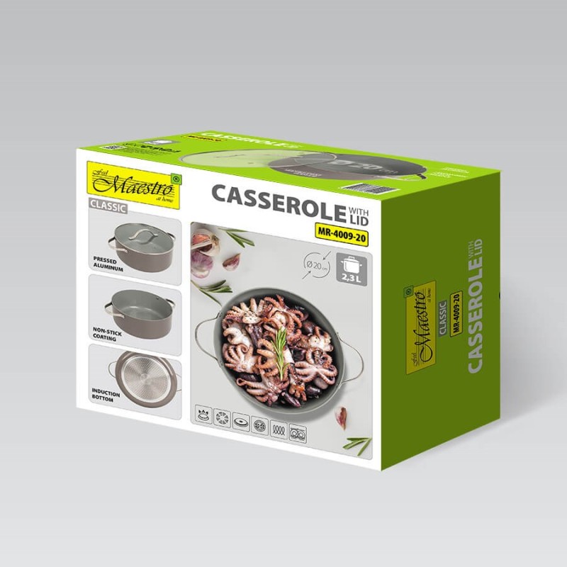 Casserole with lid MAESTRO MR-4009 (MR-4009-20) 20 cm 2.3 l Grey Casserole with lid MAESTRO MR-4009 (MR-4009-20) 20 cm 2.3 l Grey