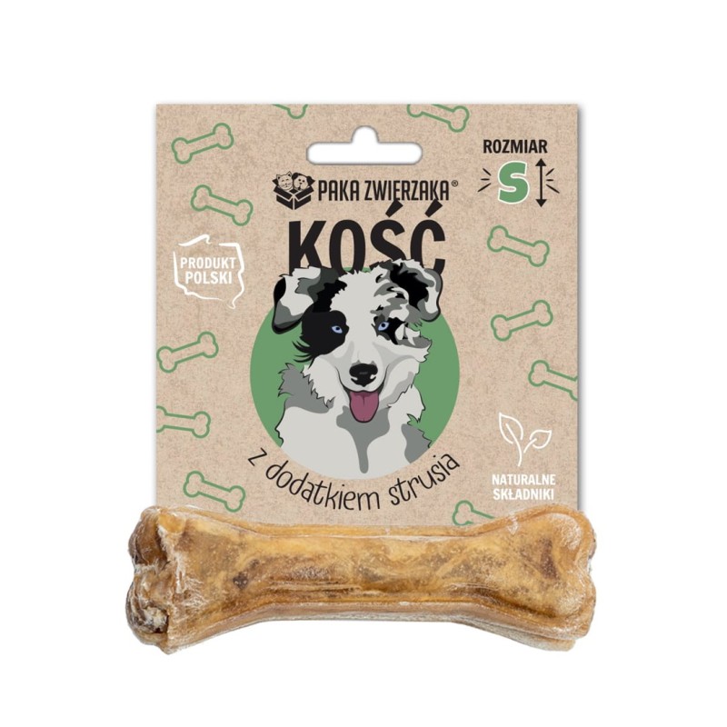 PAKA ZWIERZAKA Bone with added ostrich S 10 cm - dog treat - 35g PAKA ZWIERZAKA Bone with added ostrich S 10 cm - dog treat - 35g