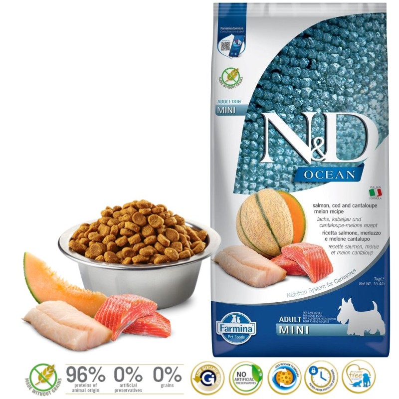 FARMINA N&D Ocean Dog Salmon, Cod, Cantaloupe, Melon Adult Mini - dry dog food - 7 kg FARMINA N&D Ocean Dog Salmon, Cod, Cantaloupe, Melon Adult Mini - dry dog food - 7 kg