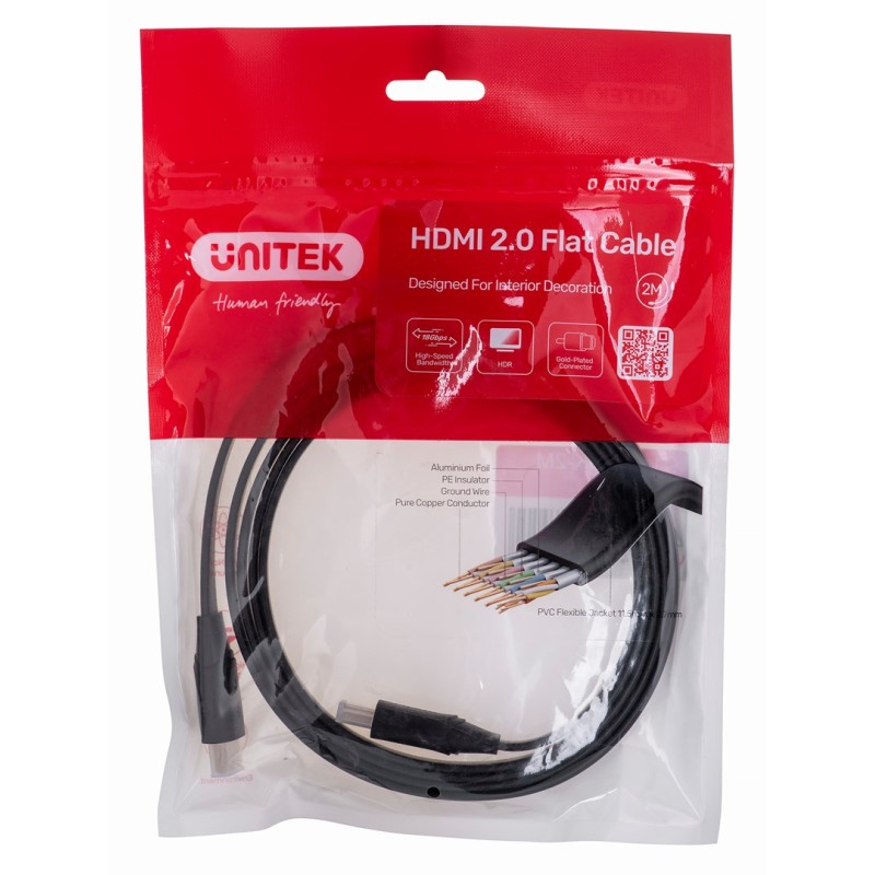 UNITEK HDMI CABLE 2.0 4K60HZ,FLAT,2M,C11063BK-2M