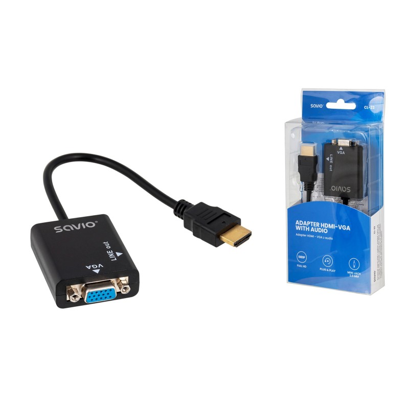 Savio CL-23 video cable adapter 0.5 m VGA (D-Sub) HDMI Type A (Standard) Black