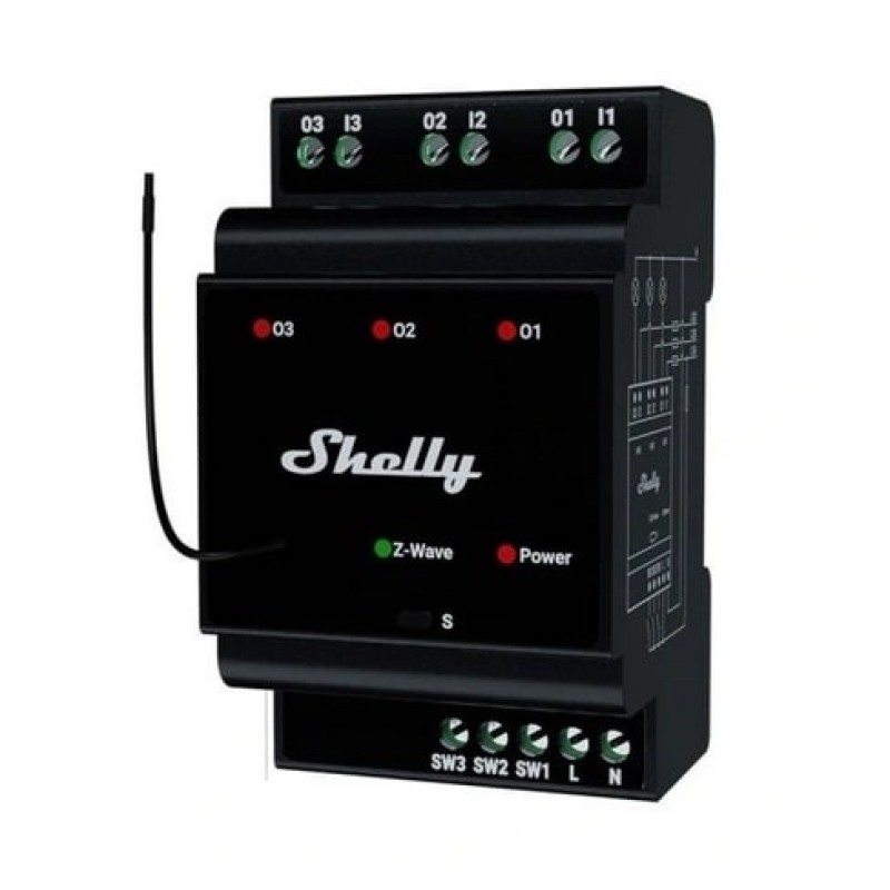 Shelly Qubino Wave Pro 3 3-channel Din Z-wave Bus Relay