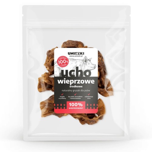UNISZKI Middle pig ear - treat for dogs - 200 g UNISZKI Middle pig ear - treat for dogs - 200 g