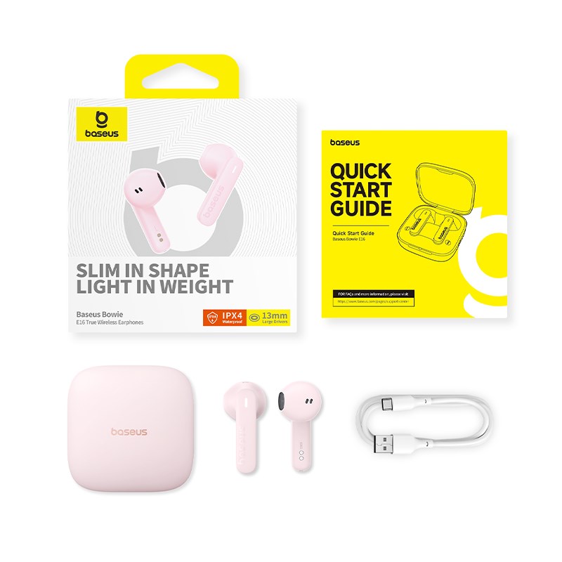 Baseus Bowie E16 Headset True Wireless Earphones In-ear Calls/Music USB Type-C Bluetooth Pink Baseus Bowie E16 Headset True Wireless Earphones In-ear Calls/Music USB Type-C Bluetooth Pink