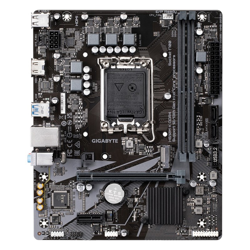 GIGABYTE H610M K DDR4 Motherboard - Supports Intel Core 14th Gen CPUs, up to 3200MHz DDR4, 1xPCIe 3.0 M.2, GbE LAN, USB 3.2 Gen 1 GIGABYTE H610M K DDR4 Motherboard - Supports Intel Core 14th Gen CPUs, up to 3200MHz DDR4, 1xPCIe 3.0 M.2, GbE LAN, USB 3.2 Gen 1