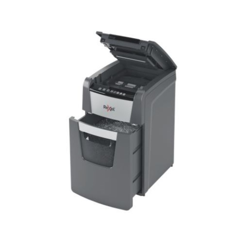Rexel AutoFeed+ 150X automatic shredder, P-4, cuts confetti cut (4x28mm), 150 sheets, 44 litre bin Rexel AutoFeed+ 150X automatic shredder, P-4, cuts confetti cut (4x28mm), 150 sheets, 44 litre bin