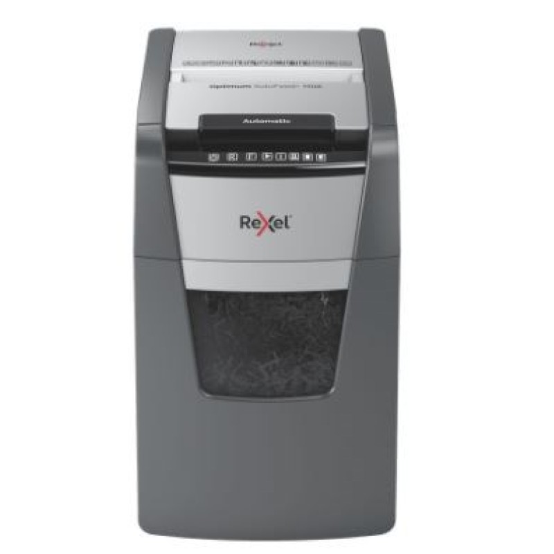 Rexel AutoFeed+ 150X automatic shredder, P-4, cuts confetti cut (4x28mm), 150 sheets, 44 litre bin Rexel AutoFeed+ 150X automatic shredder, P-4, cuts confetti cut (4x28mm), 150 sheets, 44 litre bin
